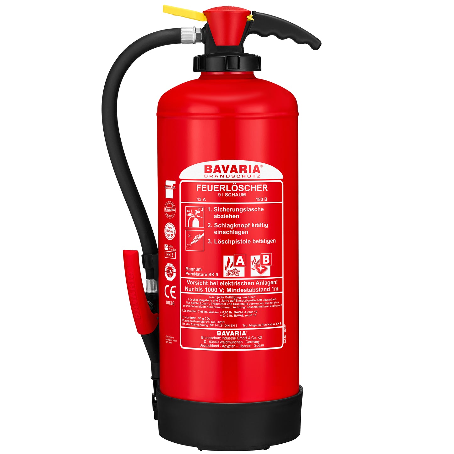 Bavaria Magnum PureNature SK 9 (9l) Schaumfeuerlöscher mit Kartusche zum Aufladen (fluorfrei)